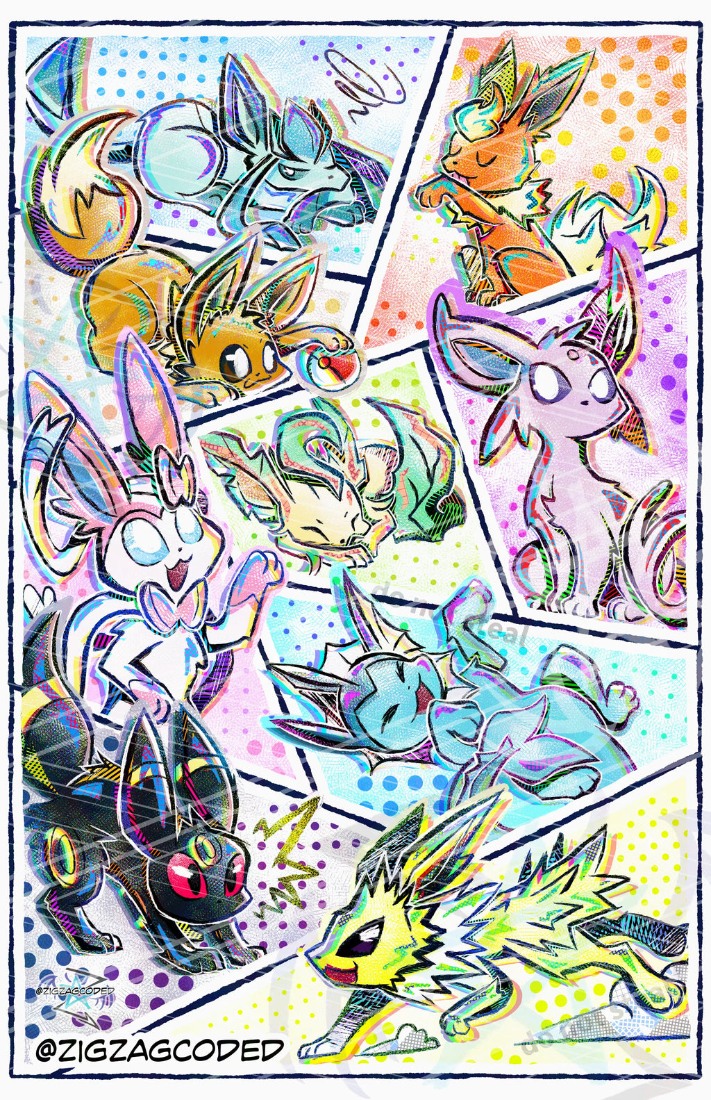 Elemental Vee Foxes Art Print